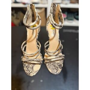 Bebe Woman's Snake Skin Heels Size 8 Open Toe Stiletto